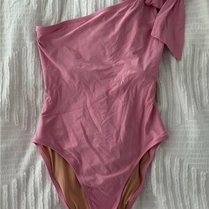 J. Crew Bow-Tie One Shoulder One Piece Pink Swim Suit, Size 6